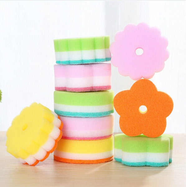 5pcs Flower Shape Sponge Brush Tableware Glass Wash Dishes Sponge Kitchen Home Cleaning Tool Sponge Kitchen Emery Magic