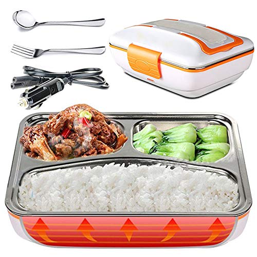Lunch Box, Portable Electric Heating Lunch Warmer Box with Removable Stainless Steel Container Food Heater and a Car Charger