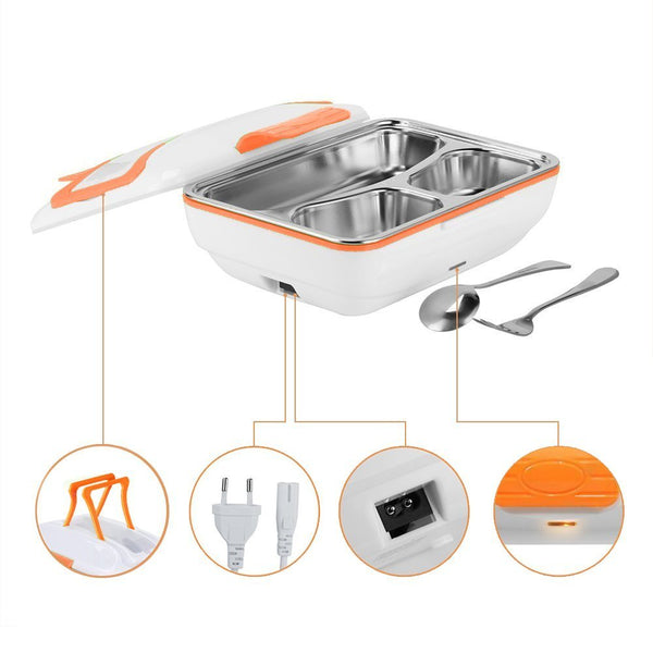 Lunch Box, Portable Electric Heating Lunch Warmer Box with Removable Stainless Steel Container Food Heater and a Car Charger