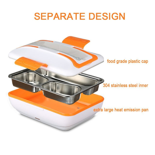 Lunch Box, Portable Electric Heating Lunch Warmer Box with Removable Stainless Steel Container Food Heater and a Car Charger