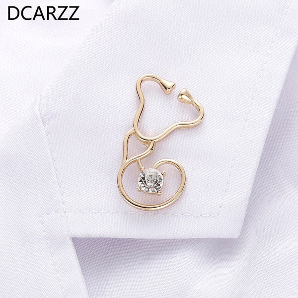 Best Stethoscope Brooches Lapel Pin Gold Silver Rose Gold Gift for Doctor/Nurse Medical Christmas Jewelry Men Crystal Pins Metal