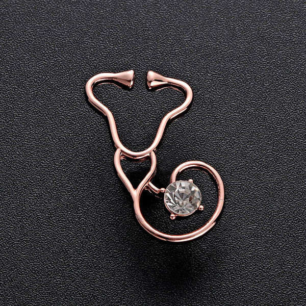 Best Stethoscope Brooches Lapel Pin Gold Silver Rose Gold Gift for Doctor/Nurse Medical Christmas Jewelry Men Crystal Pins Metal