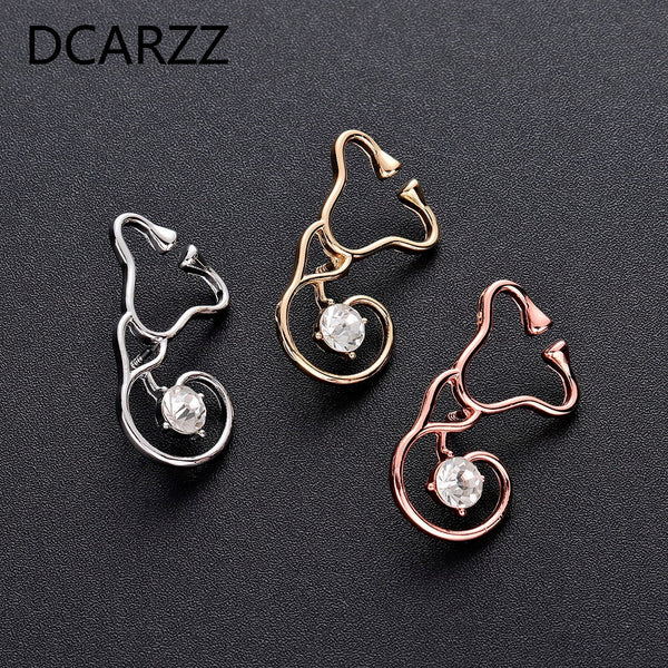 Best Stethoscope Brooches Lapel Pin Gold Silver Rose Gold Gift for Doctor/Nurse Medical Christmas Jewelry Men Crystal Pins Metal
