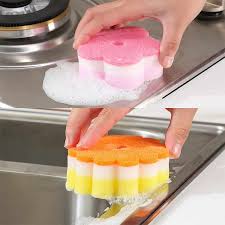 5pcs Flower Shape Sponge Brush Tableware Glass Wash Dishes Sponge Kitchen Home Cleaning Tool Sponge Kitchen Emery Magic